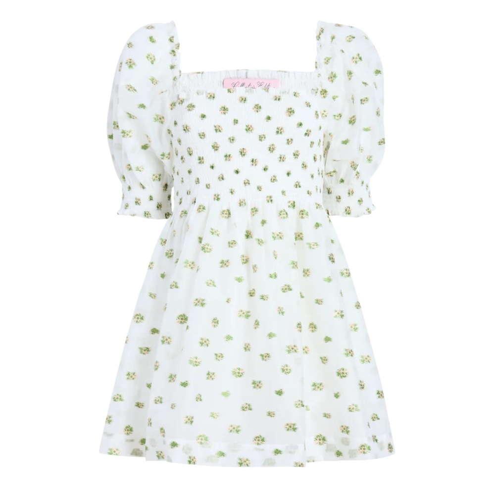 Hillhouse Home dress The Organza Athena Nap Dress - Olive/Coral Floral Jacquard